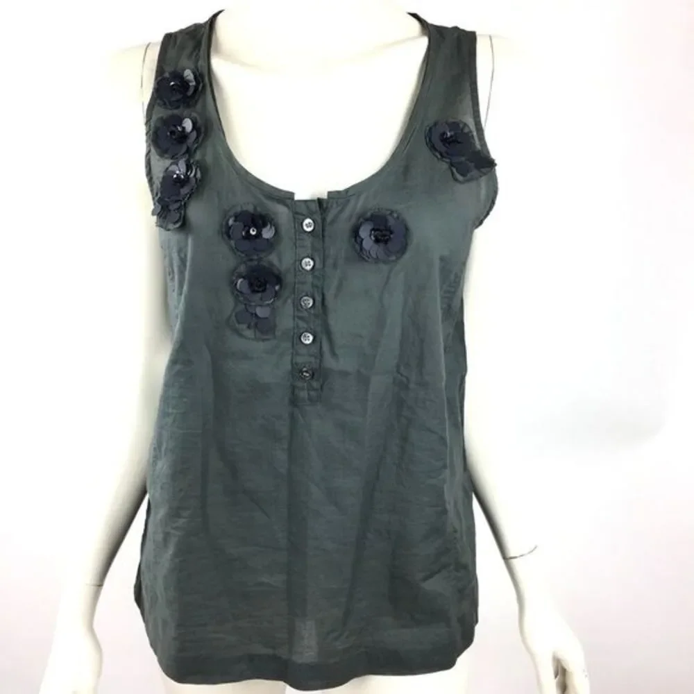 J Crew Hunter Green Embellished Popover Tank Top Sleeveless Beaded Shirt Women 4